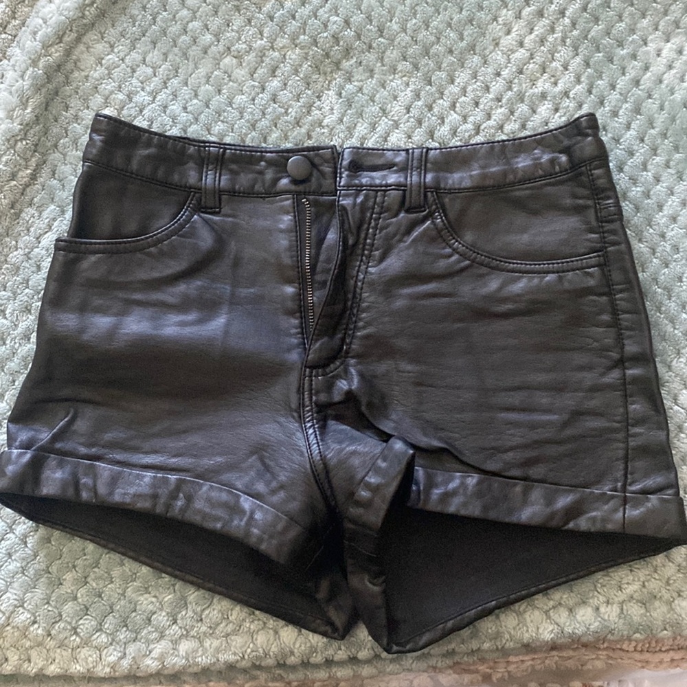 Black leather shorts